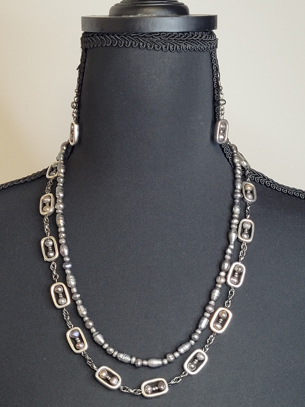 220 - Double Strand Gray Pearl Bead Necklace with Matching Earrings – Set